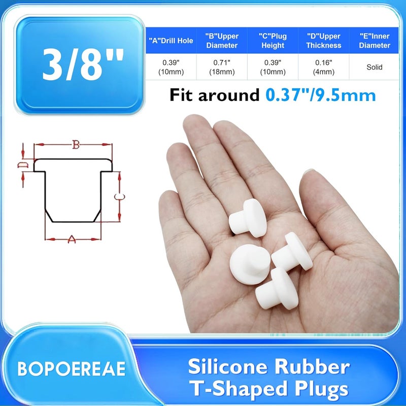 BOPOREAE 25 قطعة 10 مم/0.4 بوصة سدادة مطاطية سيليكونية للثقوب المستديرة، سدادات مطاطية من النوع T مقاومة للماء، أزرار سدادة زجاجة مرنة ناعمة، أغطية نهايات أنابيب، أغطية نفاثات حوض الاستحمام، بيضاء - Image 2